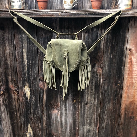 Ecote Handbags - Ecote - Green Suede/ Leather Bag / Backpack